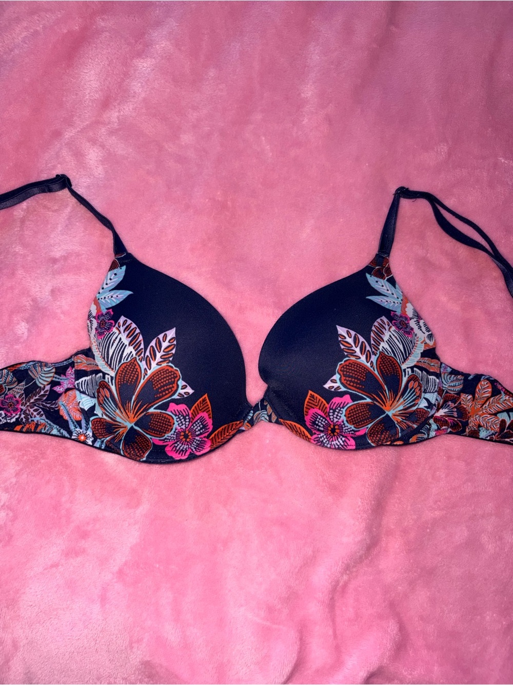 PINK Victoria's Secret Blue Push-Up Bra with Multicolor Floral Print